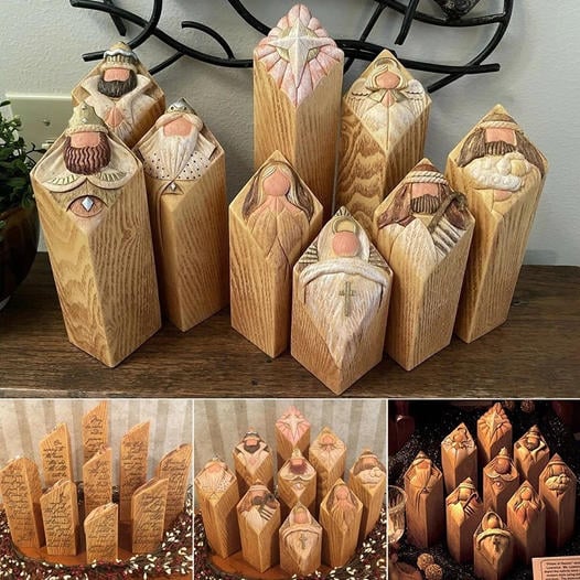 🔥HOT🔥Heaven Pillar Statues.9 PCS Heaven Nativity Tree Pillar Statues