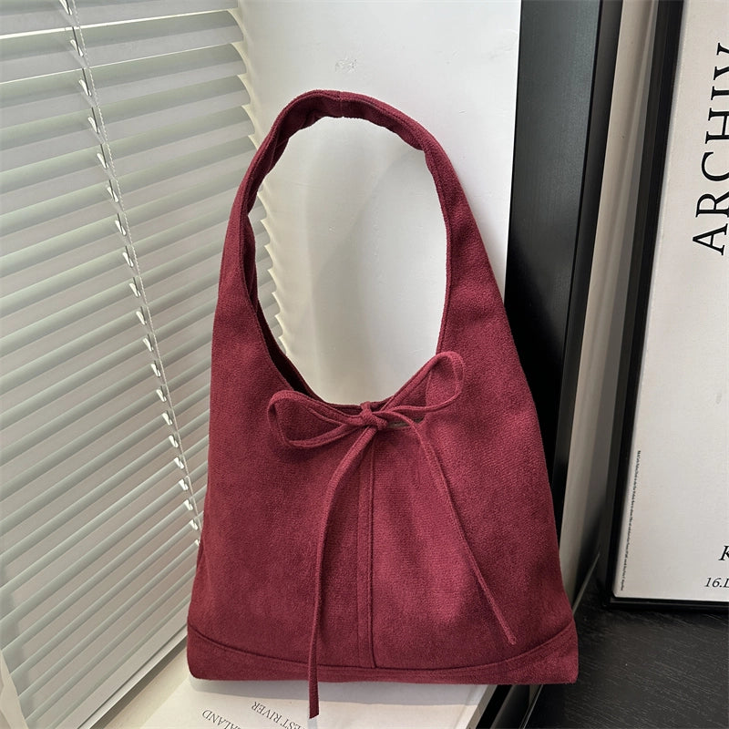 Women's Medium Pu Leather Frosted Solid Color Bow Knot Basic Classic Style Bucket Magnetic Buckle Shoulder Bag