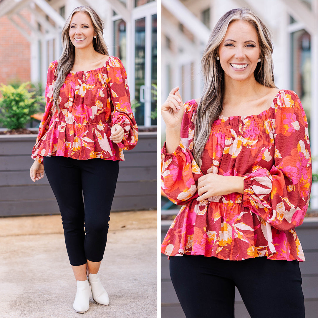 Petal Perfection Blouse. Brick