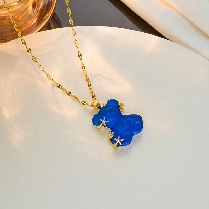 Cute Little Bear Star 201 Stainless Steel Copper Resin Zircon Plating Inlay