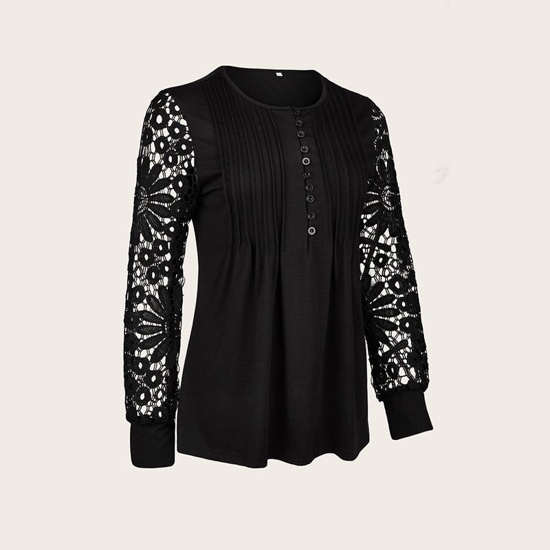 💥Sale 49% discount💕Blouse with floral pattern, long sleeve, V-neckline and lace