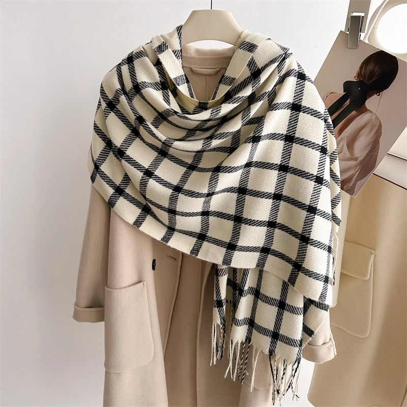 Unisex Elegant Minimalist Lattice Polyester Tassel Scarf
