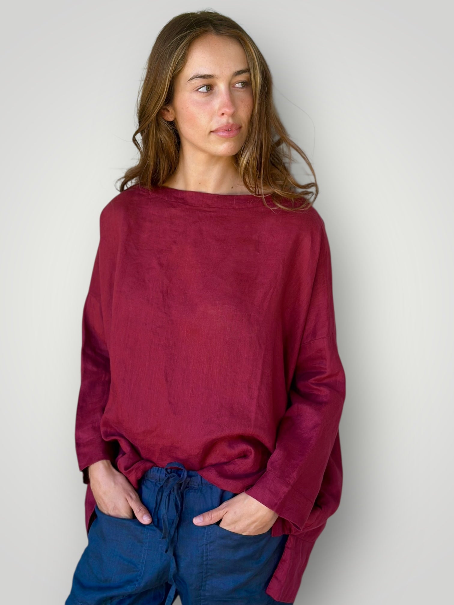 avril top - merlot wine linen