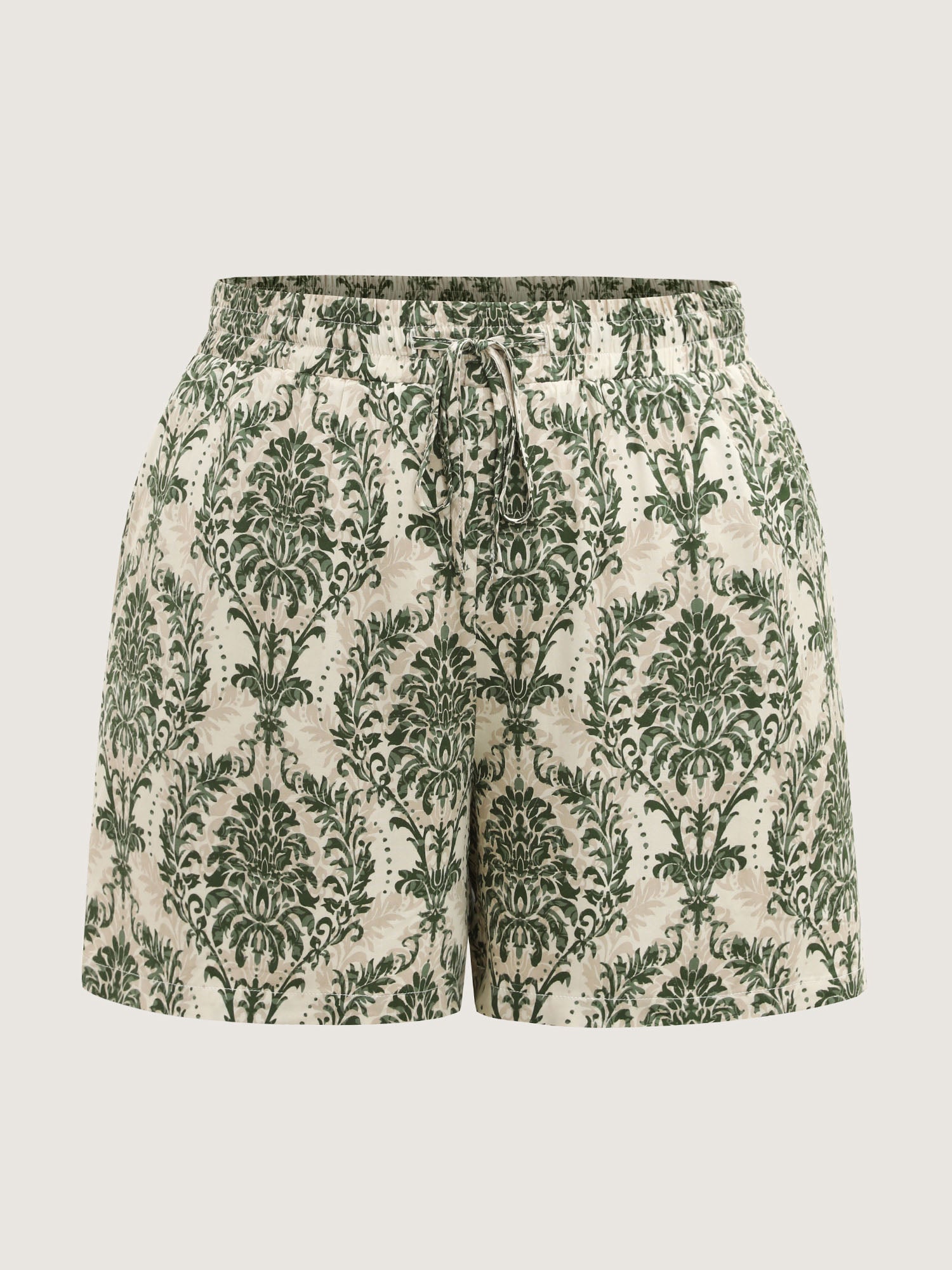 Damask Print Straight-Leg Shorts