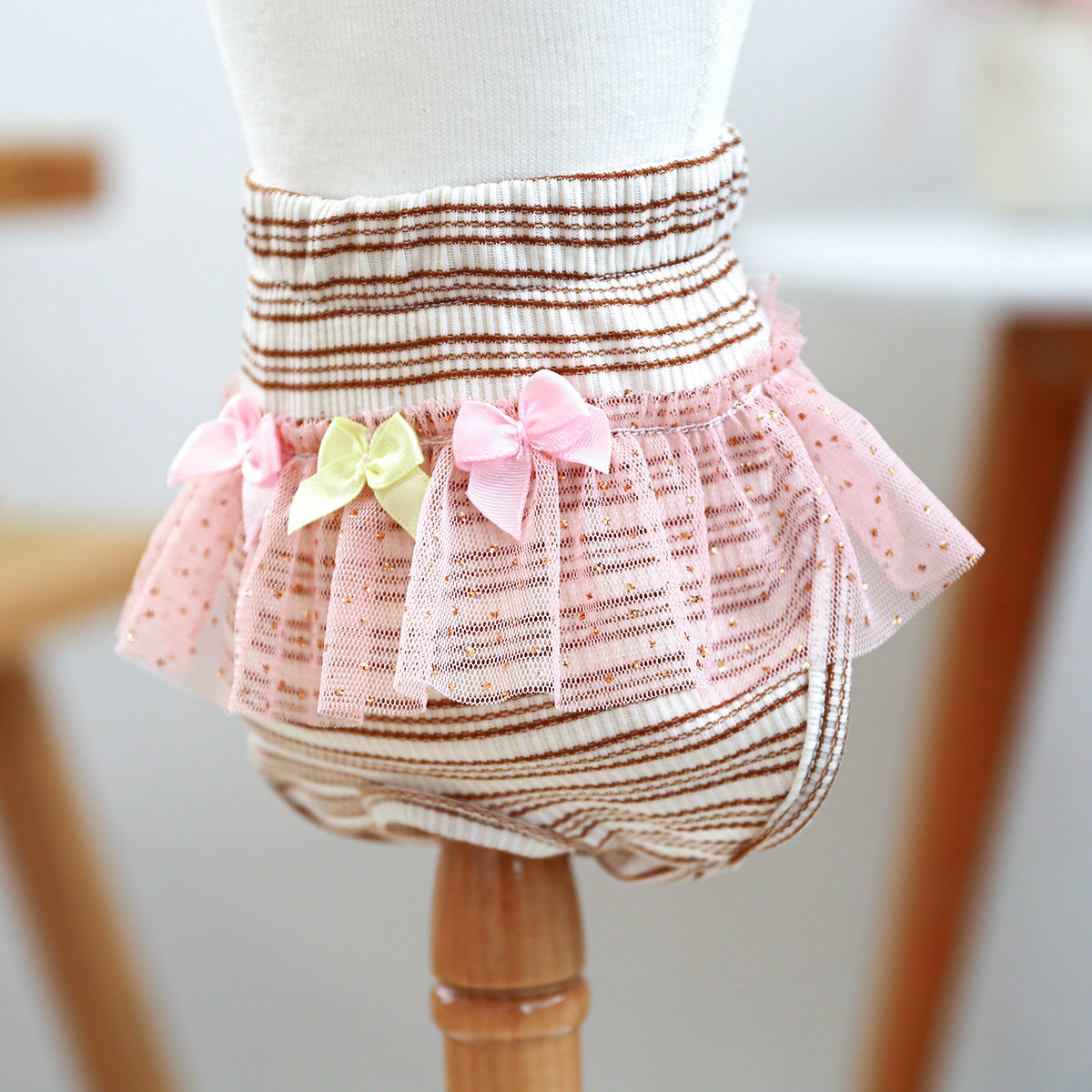 Washable Striped Bow Lace Dog Diaper Pants