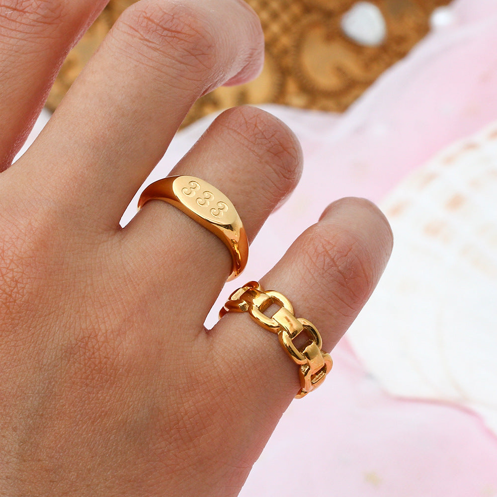 Women Fashion Number Text Letter Stainless Steel 18K Gold Plated Rings
