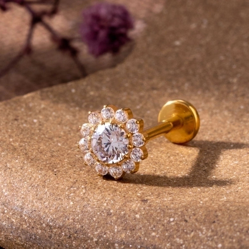 1 Piece Ear Cartilage Rings & Studs IG Style Vintage Style Geometric Flower Bow Knot Pure Titanium Plating Inlay Zircon