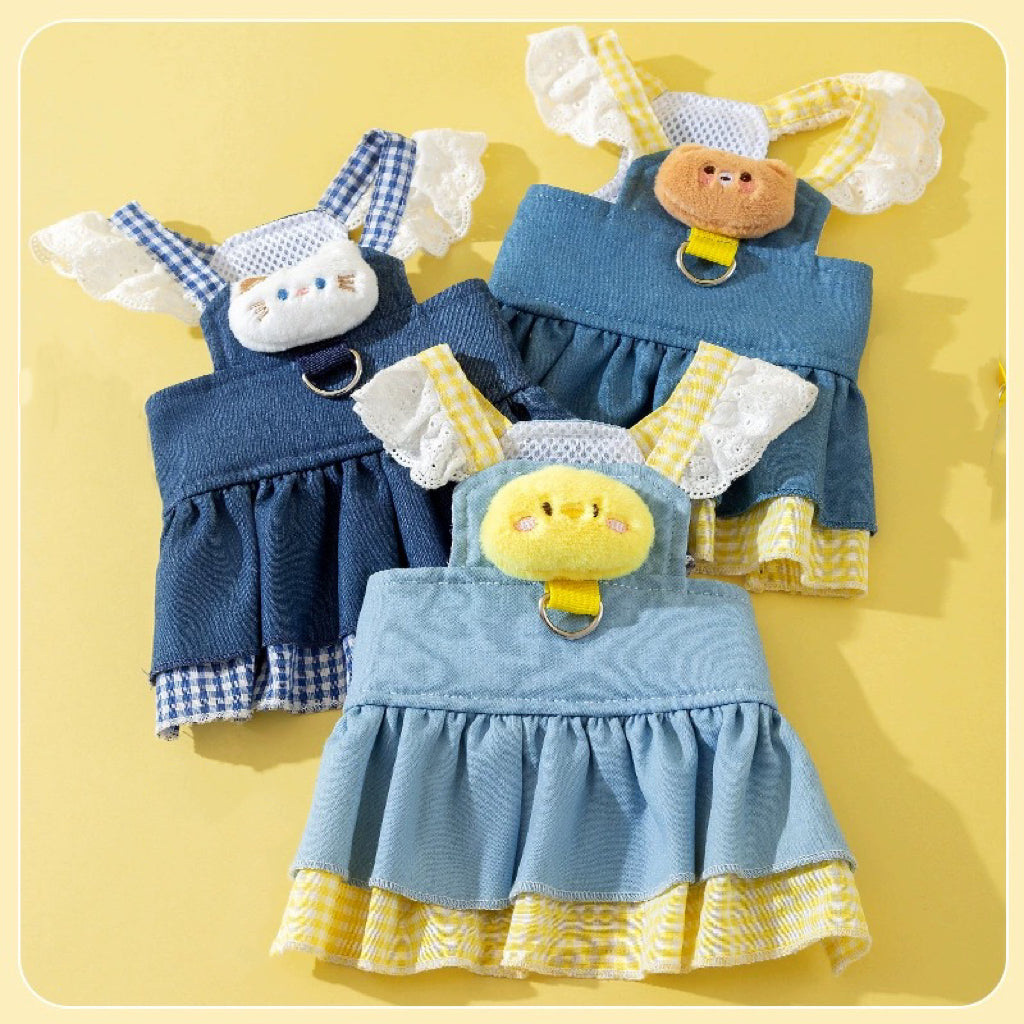 Cute Animal Decor Denim Dog Harness Dress