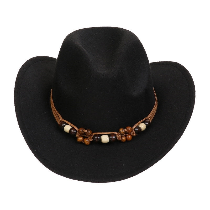 Tibetan Western Denim Top Hat Spring And Autumn New Jazz Hat Big Brim Five-pointed Star Belt Accessories Felt Hat For Men And Women
