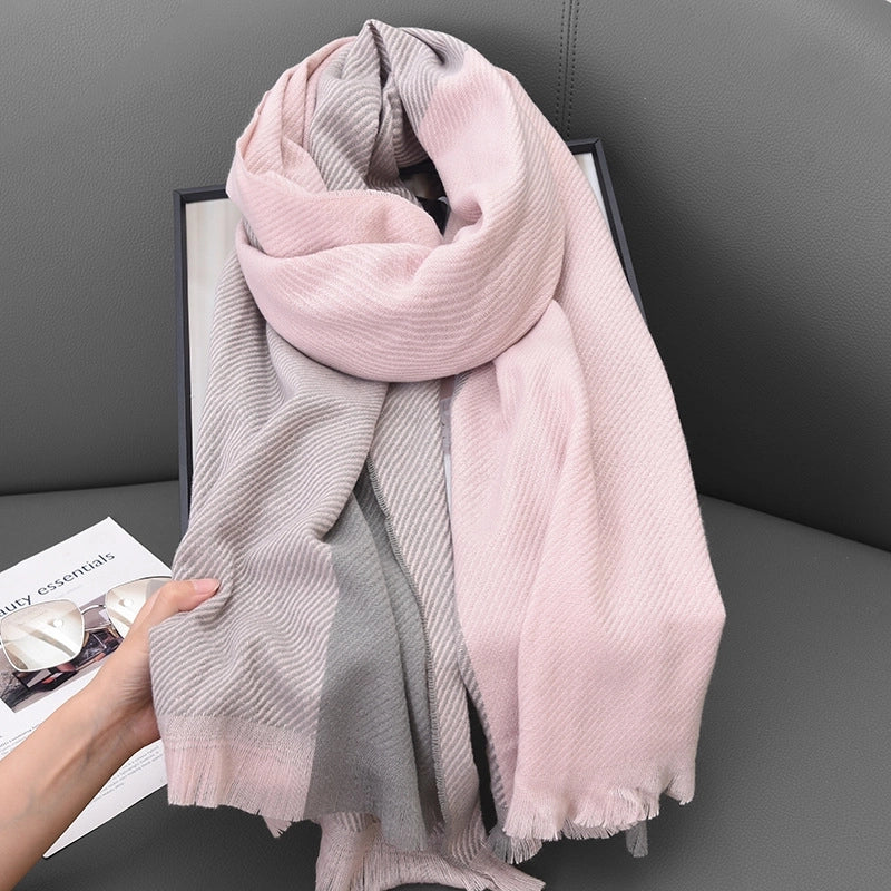 Women's Basic Color Block Polyester Tassel Scarf