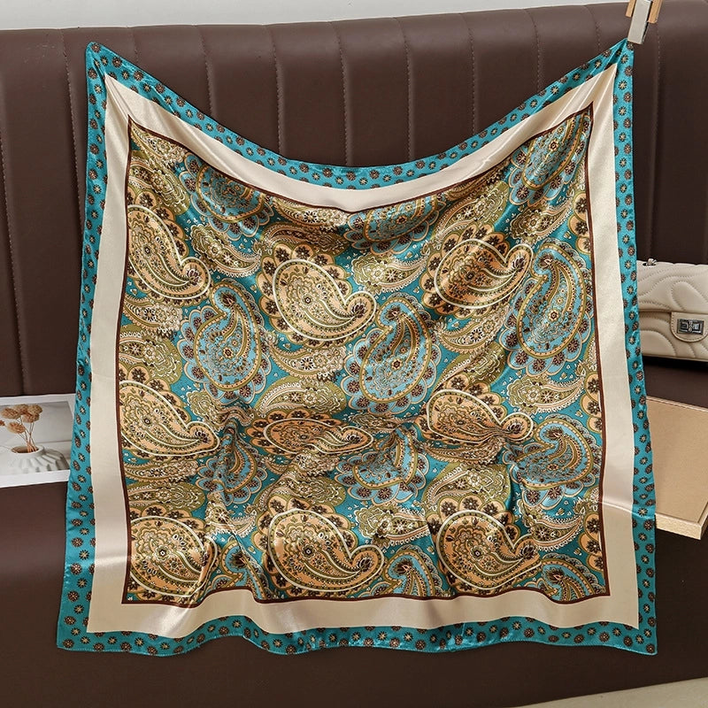 Women's Sweet Pastoral Flower Satin Silk Scarf Kerchief