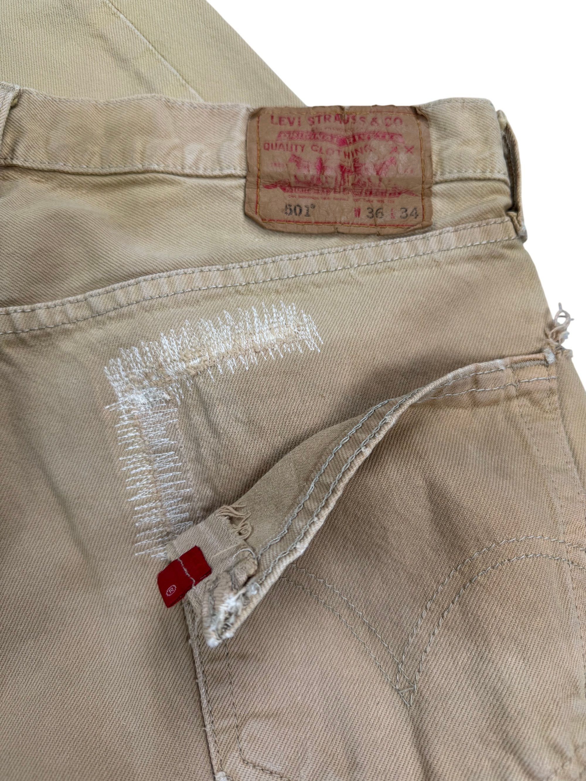 Levi's 501 Beige Distressed Trousers