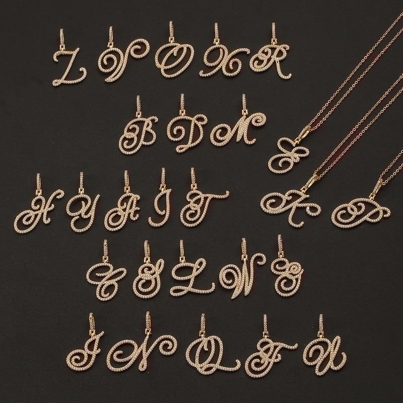 Zircon 26 English Letter Pendant Copper Necklace