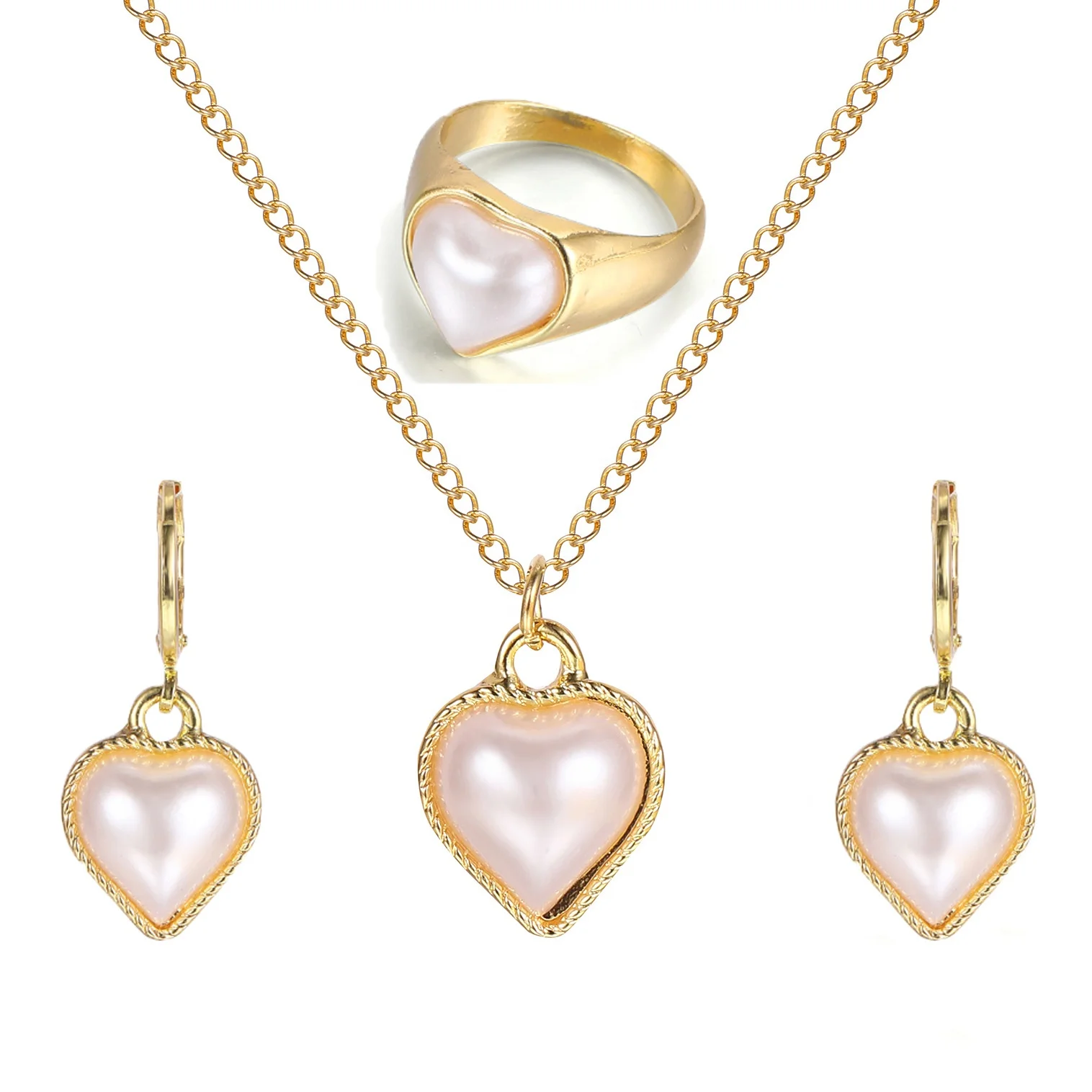 Jewelry Creative French Pearl Heart Love Necklace Set 4PCS/SET fashion jewelry jewelry sets