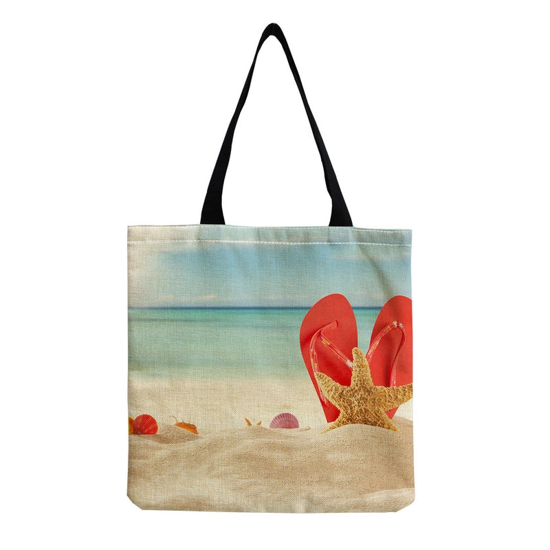 Women's Medium Linen Underwater World Beach Square Open Shopping Bags