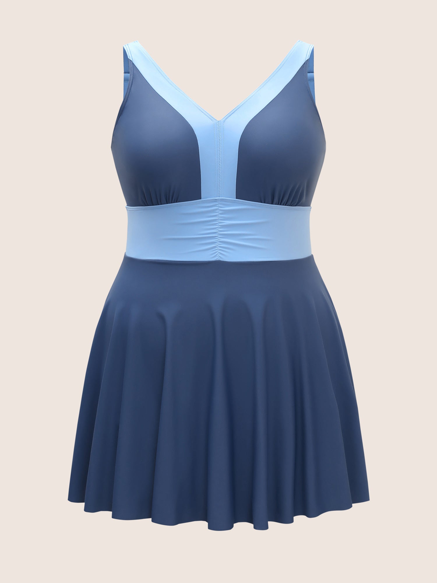 Two Tone Patchwork Gathered Swim Dress