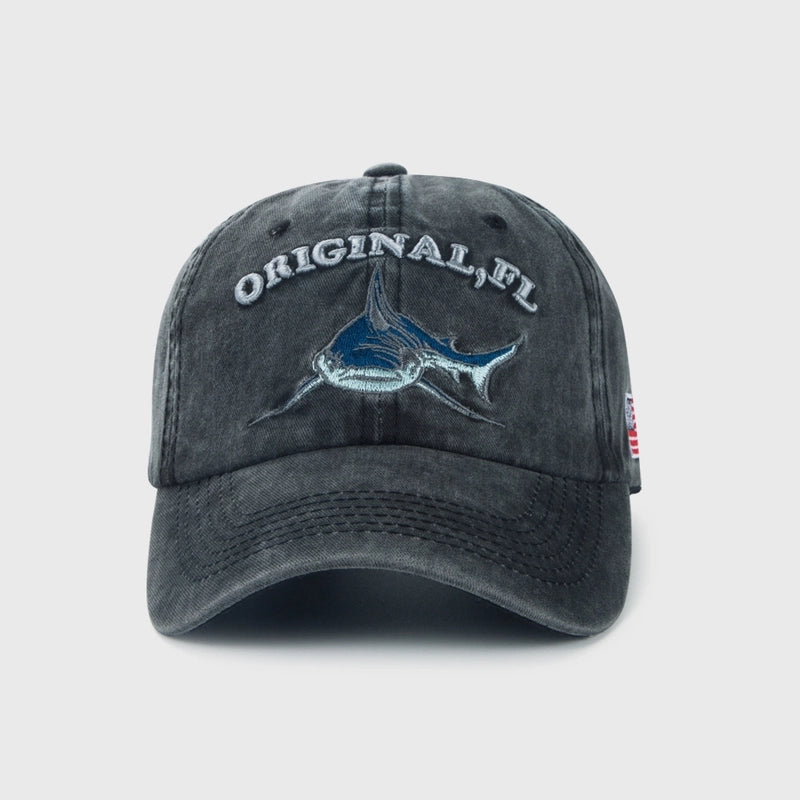 Fashion Baseball Caps Cartoon Washed And Old Embroidered Shark Caps