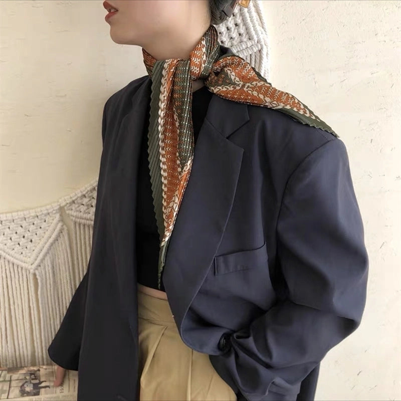 Women's Elegant Plaid Polka Dots Solid Color Satin Silk Scarf