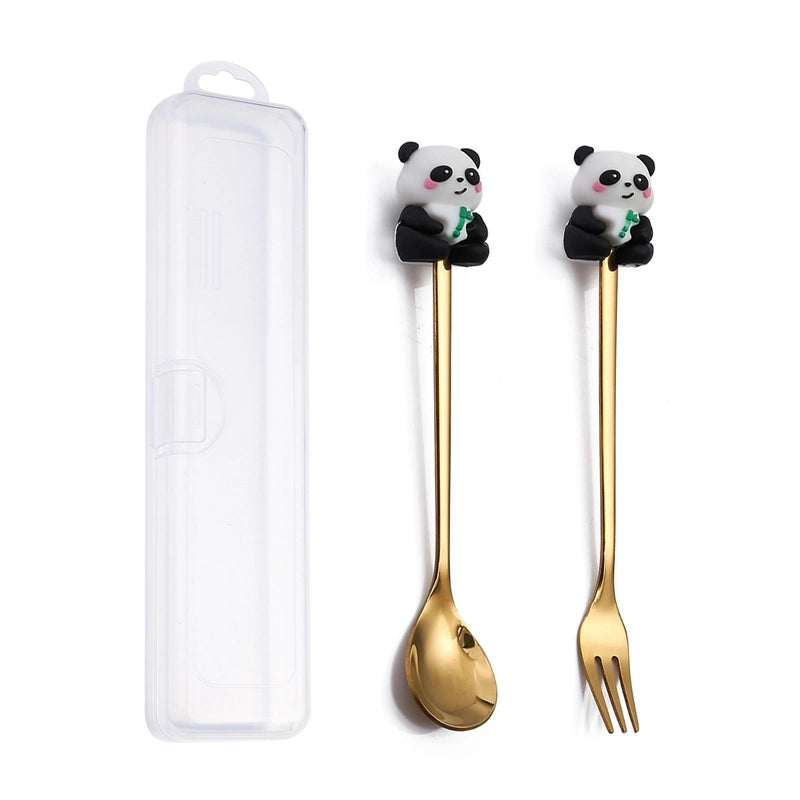 Christmas Cute Animal Santa Claus Stainless Steel Tableware 2 Pieces