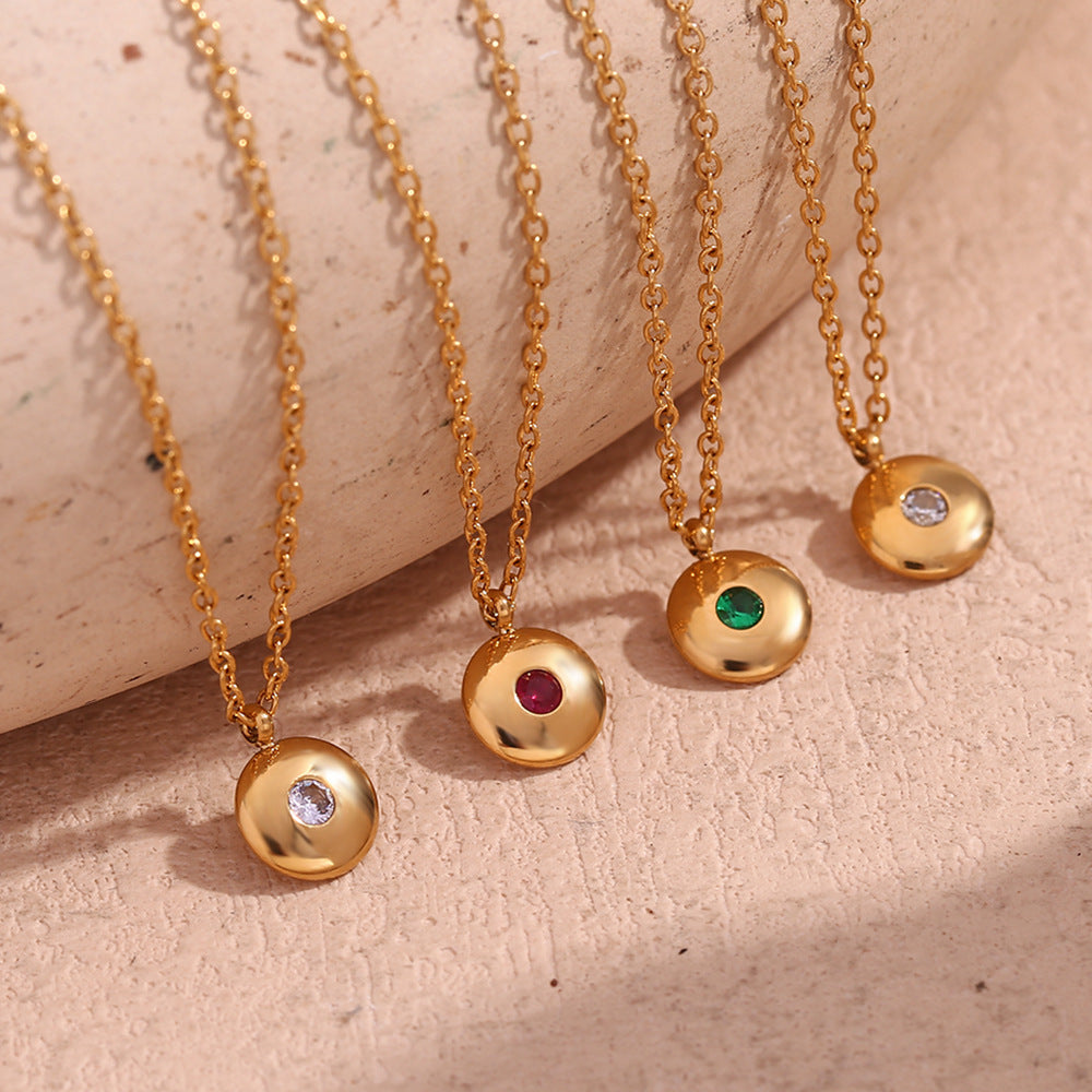 Fashion Round Geometric Stainless Steel 18K Gold Plated Necklaces
