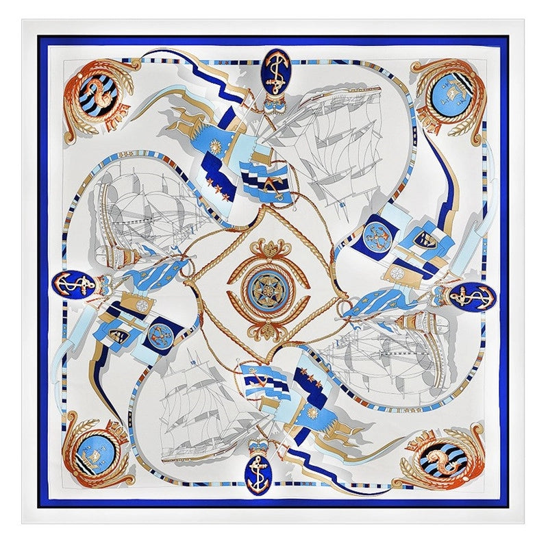 Sailing Rope Printing 130cm Big Square Fashion Shawl Silk Scarf