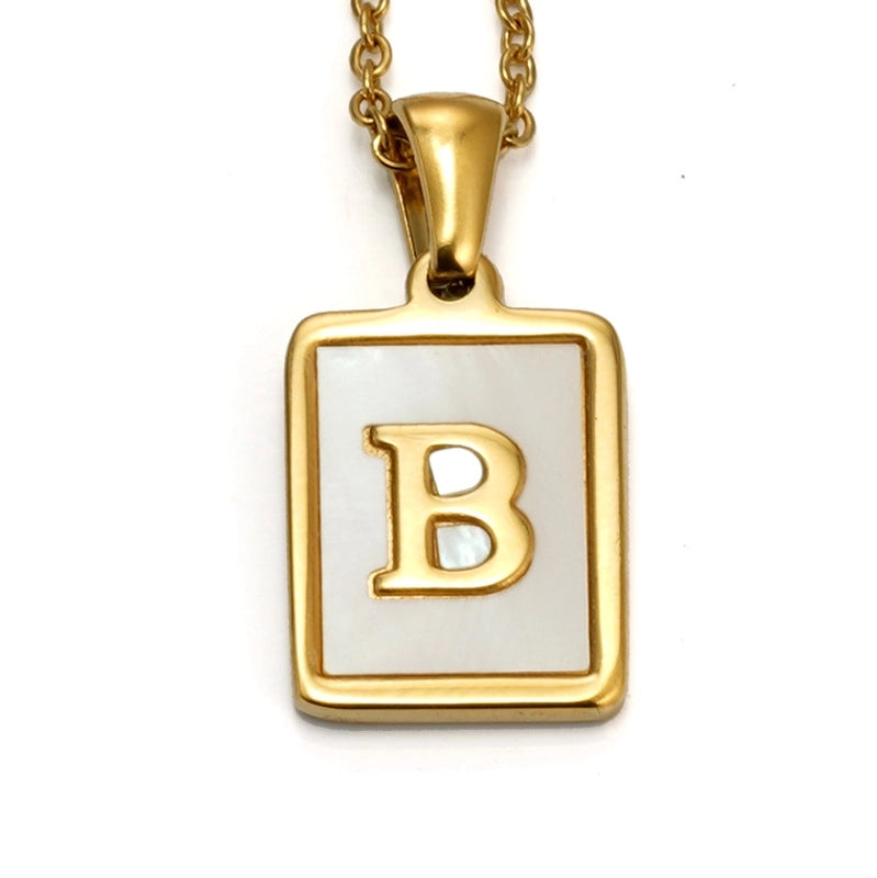 Elegant Round Letter Titanium Steel Inlaid Shell Necklace