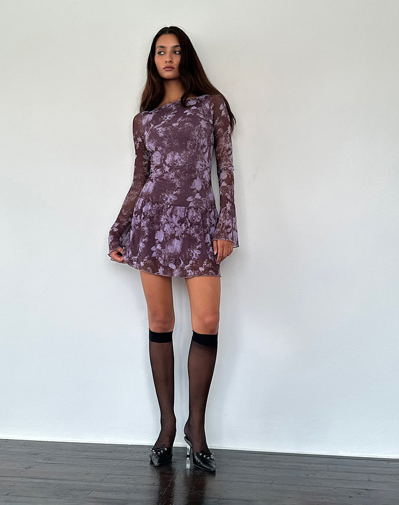 Sonata Mini Dress in Botanic Sketch Purple