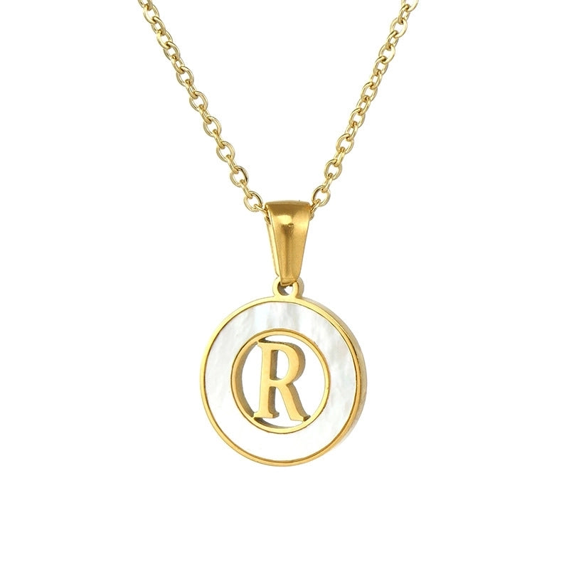 Minimalist Letter Stainless Steel Pendant Necklace Plating Hollow Out Shell Stainless Steel Necklaces