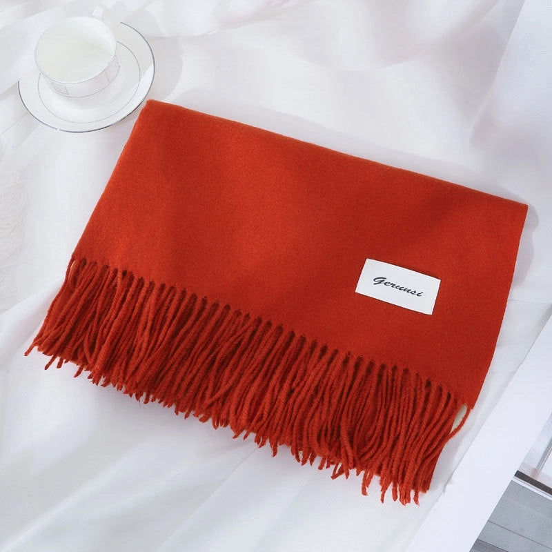 Women's Minimalist Solid Color Imitation Cashmere Tassel Scarf