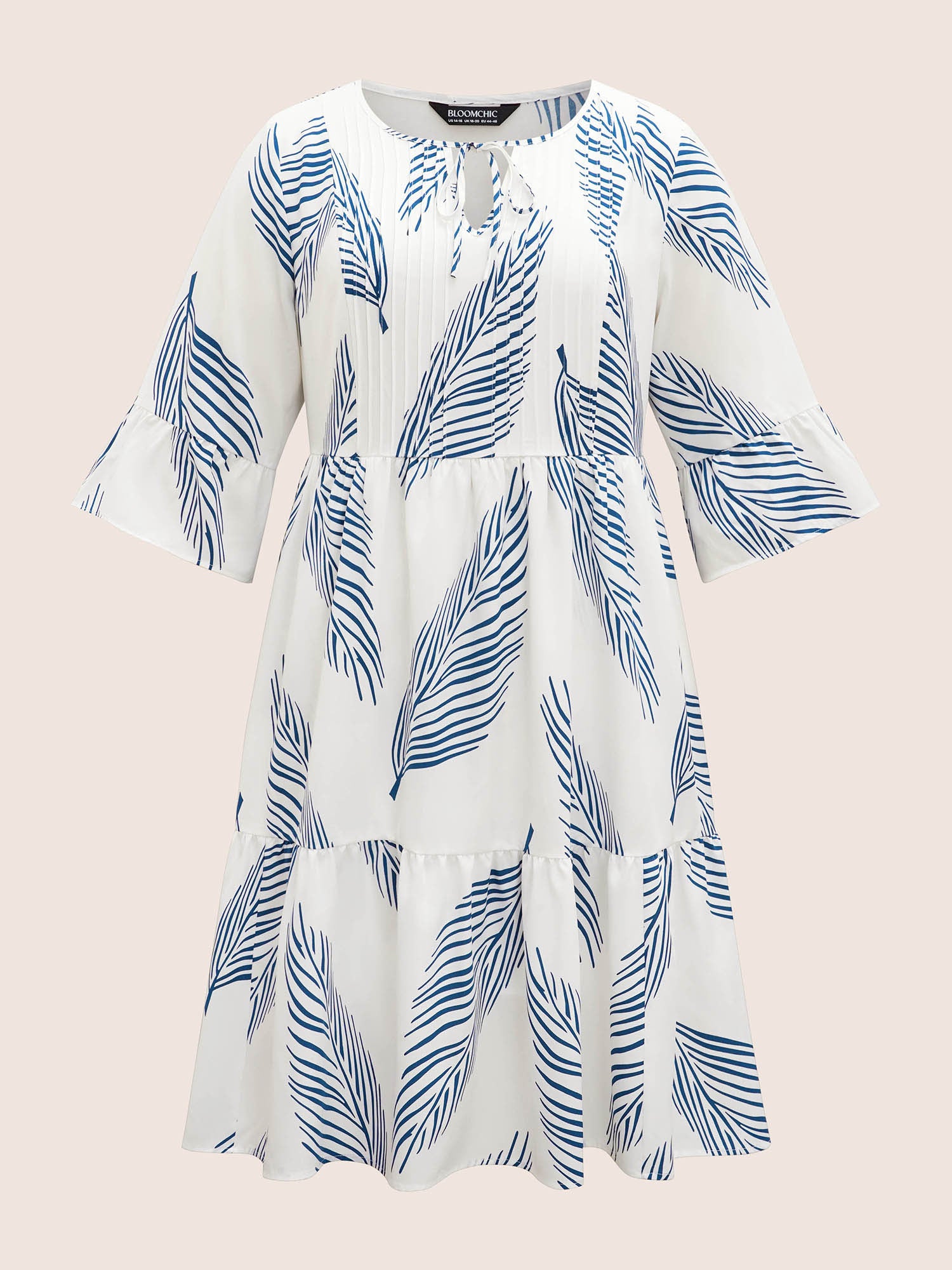 Tropical Print Tucked Seam Tie Knot Dress