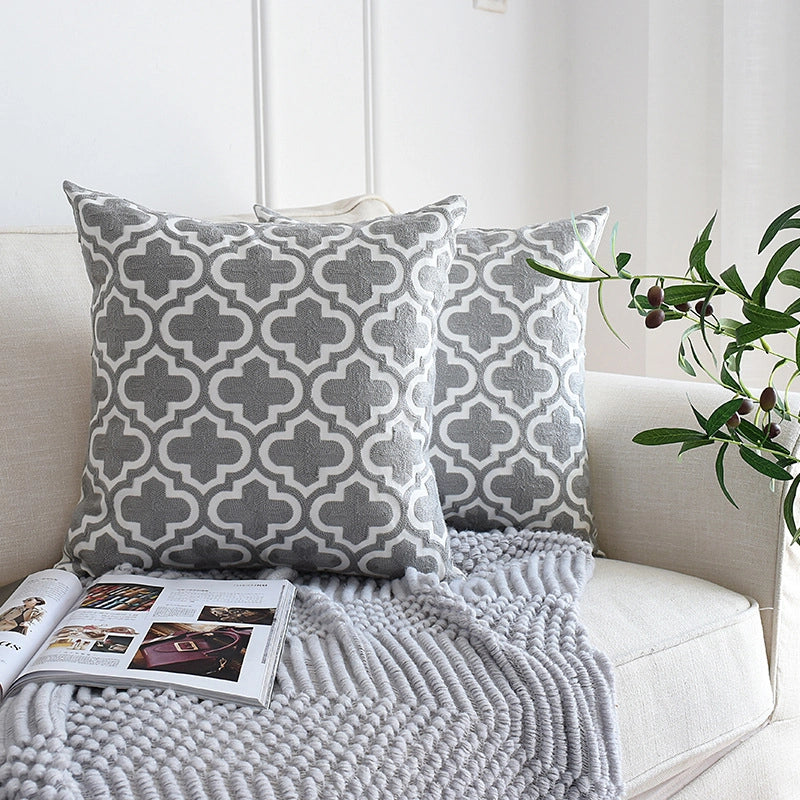 Geometric Embroidered Pillow Case Living Room Sofa Cushion Fabric Car Waist Pillow Case No Core