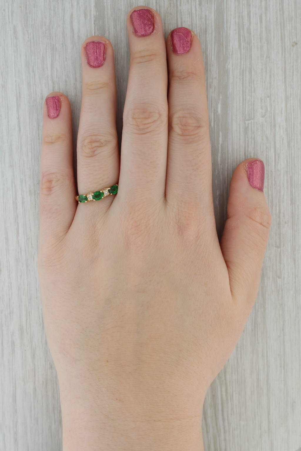 0.88ctw Green Chrome Diopside Diamond Ring 14k Yellow Gold Stackable Size 8.75