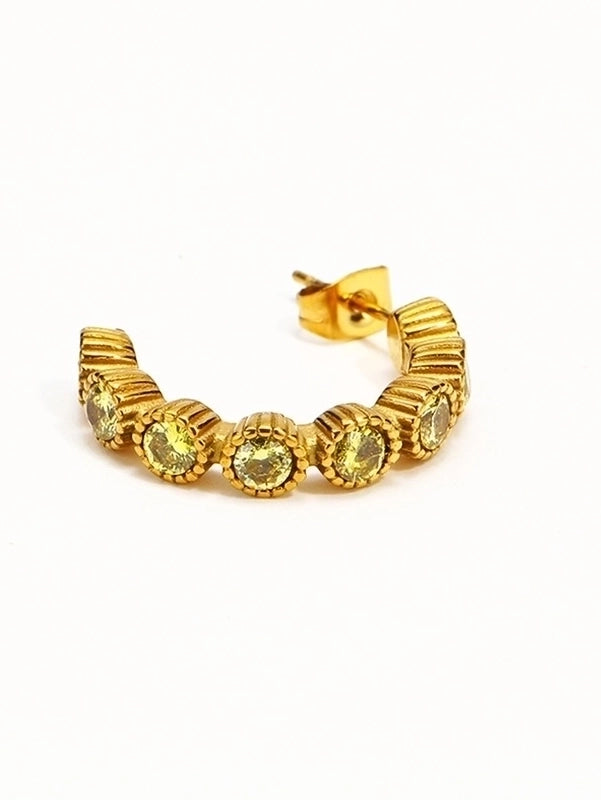 3 Pieces Elegant Vintage Style C Shape Inlay 304 Stainless Steel Artificial Gemstones Artificial Gemstones 18K Gold Plated Ear Studs