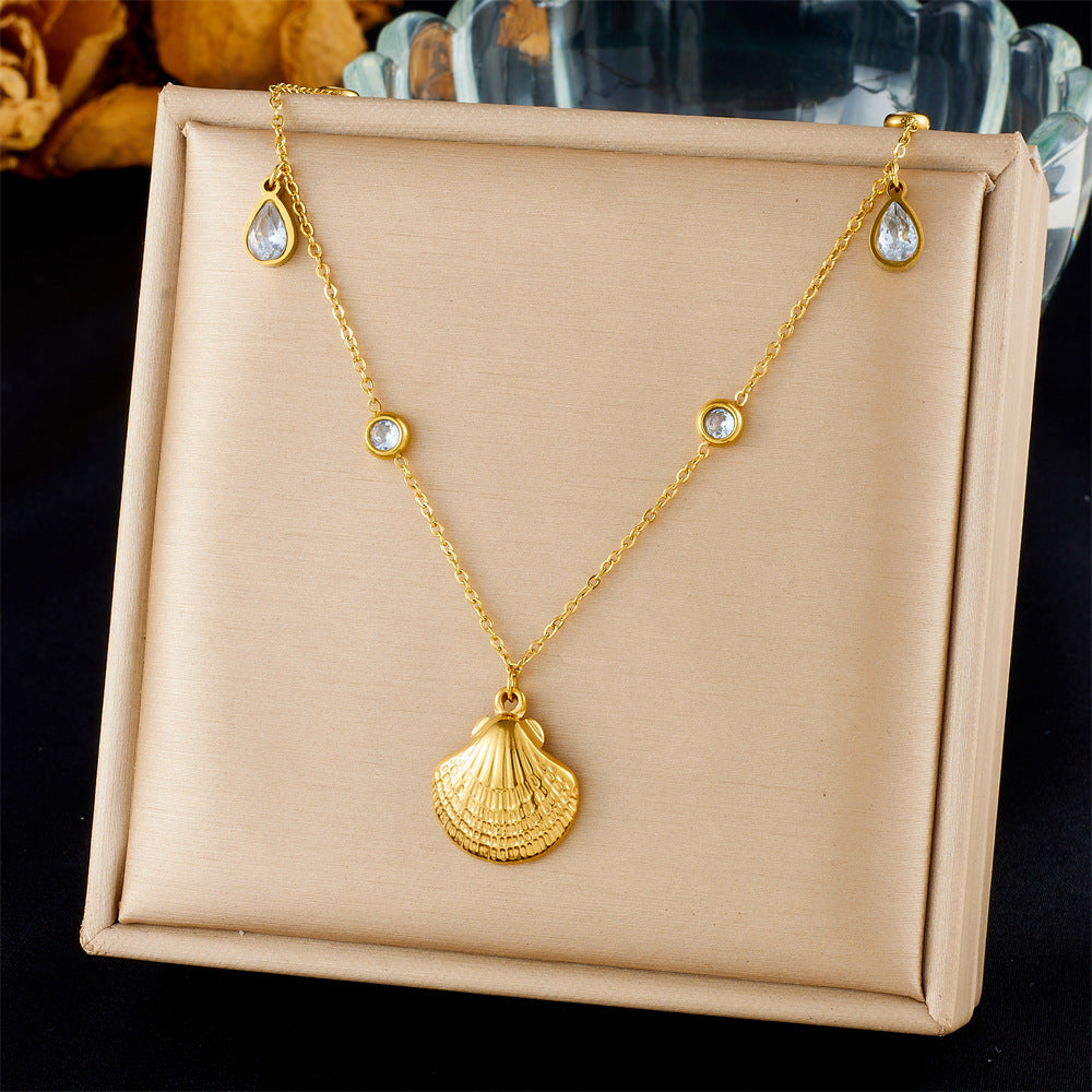 Fashion Ocean Series Accessories Pendant Gold-Plated Stainless Steel Starfish Shell Multi-Element Oil Drop Butterfly Necklace