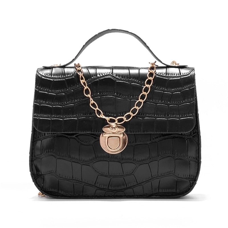 Women's Pu Leather Solid Color Fashion Square Lock Clasp Shoulder Bag Crossbody Bag Chain Bag