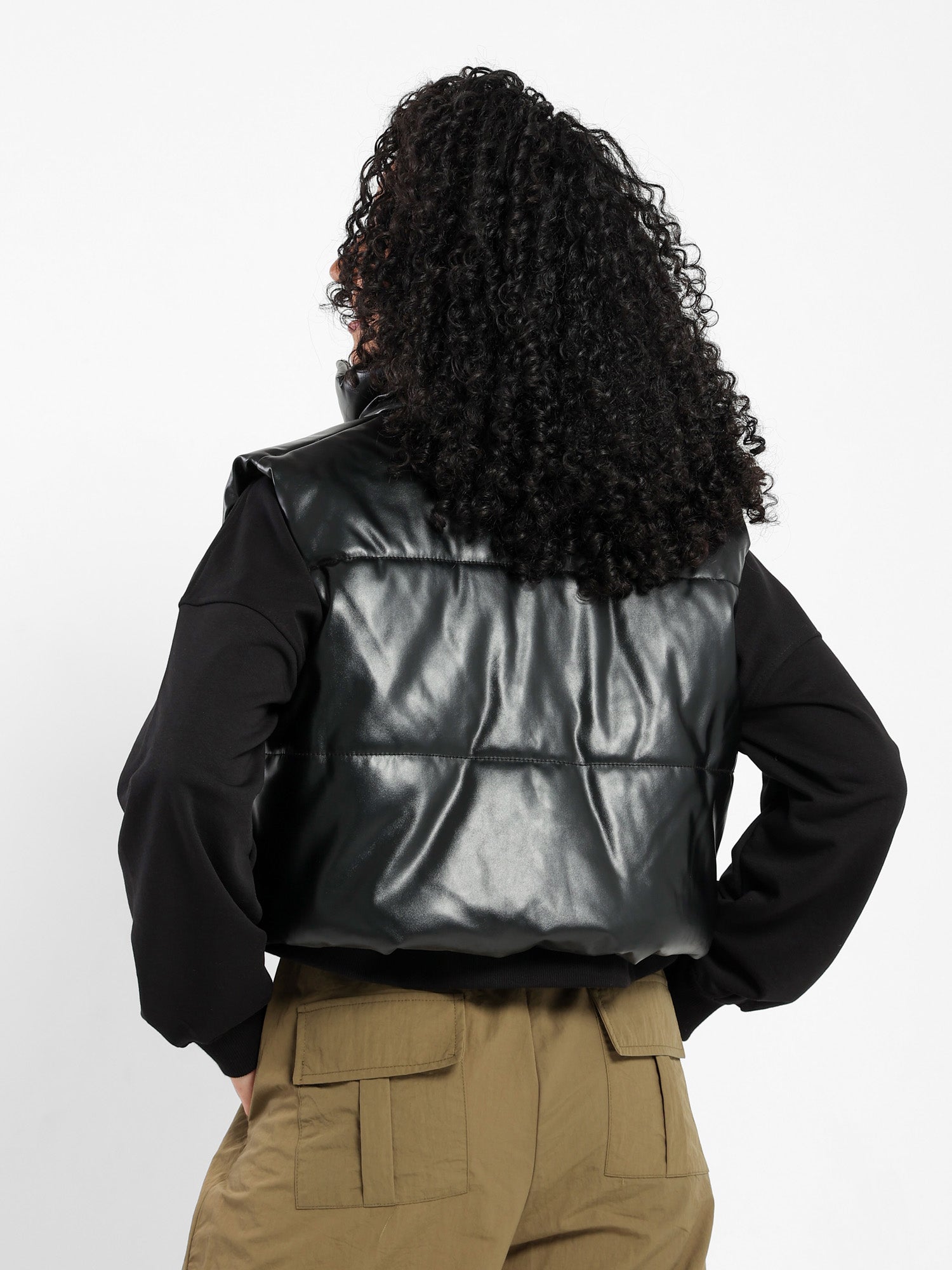 Cropped Puffer Leather Vest