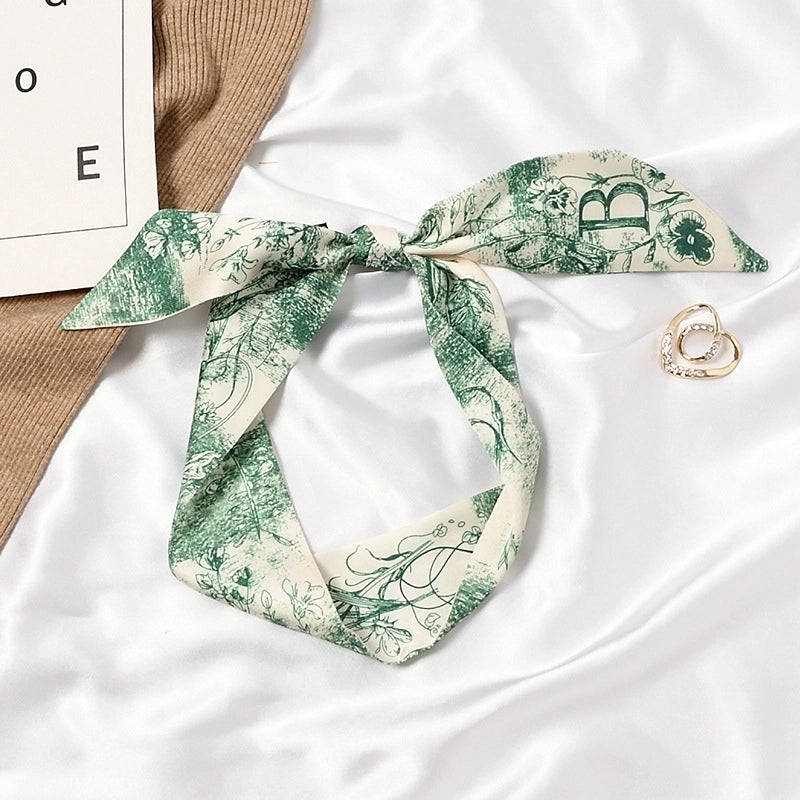 Women's Sweet Color Block Satin Printing Silk Scarf