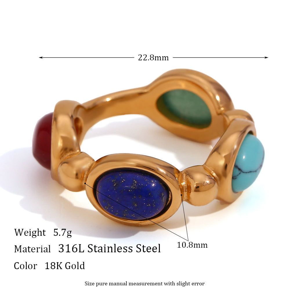 Minimalist Fashion Ellipse Quadrilateral Round Geometric Stainless Steel 18K Gold Plated Rings