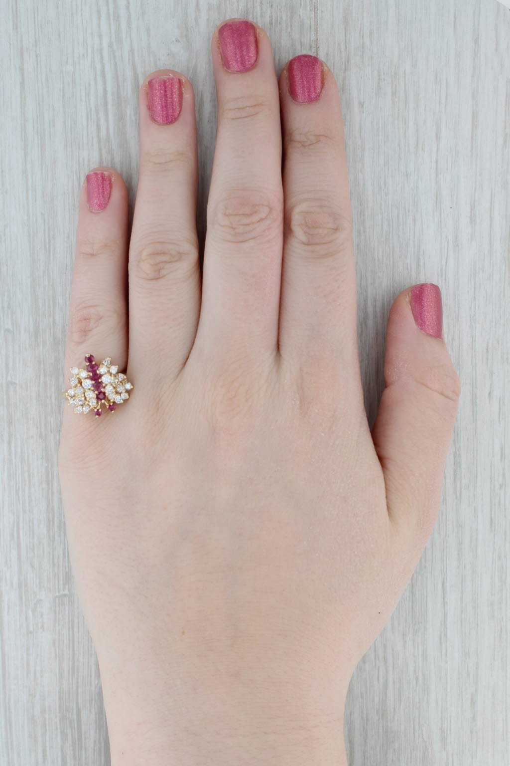 1.30ctw Diamond Ruby Cluster Butterfly Ring 14k Yellow Gold Size 7.5 Cocktail