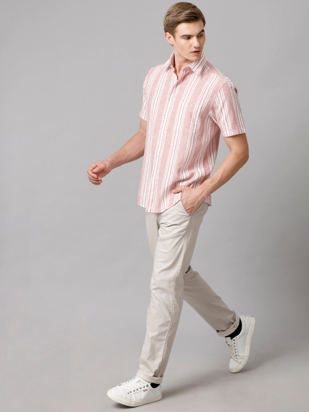 Men Striped Casual Pink Shirt (LUCIE)