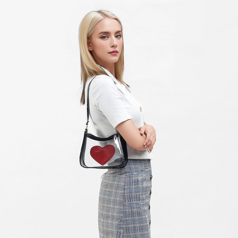 Women's Small PVC Heart Shape Cute Zipper Shoulder Bag