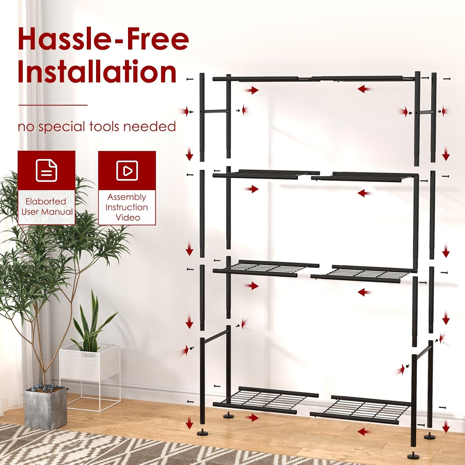 Storage Shelves - 5 Tier Shelf Organizer, Heavy Duty Garage Shelving Unit with Leveling Feet, Stable Metal Shelves Organizer for Pantry, Kitchen and Closet, 33.0