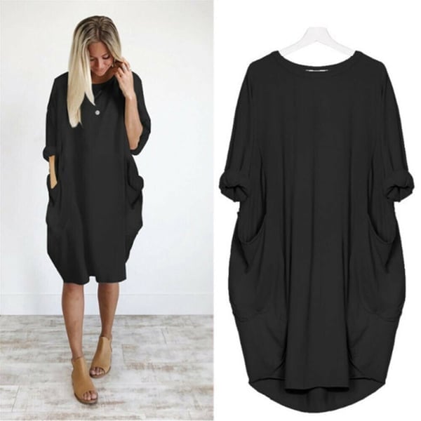 2023 New In-💝17 Colors Women Casual Loose Pocket Long Sleeves Dress