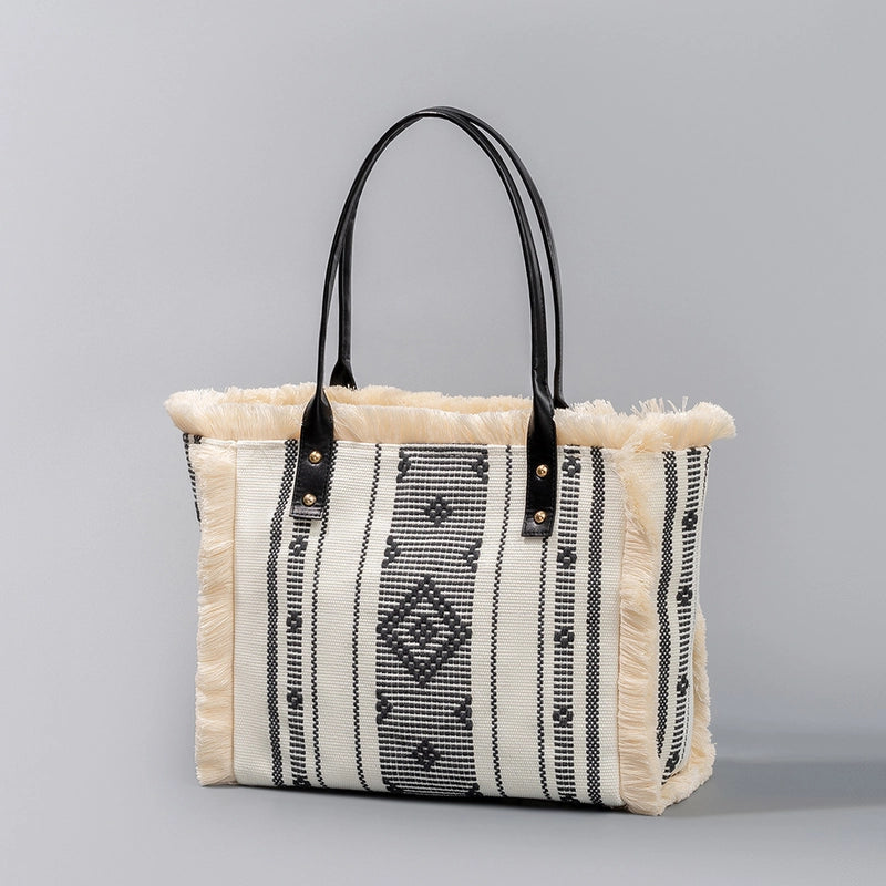 Women's Large Canvas Geometric Classic Style Square Zipper Tote Bag