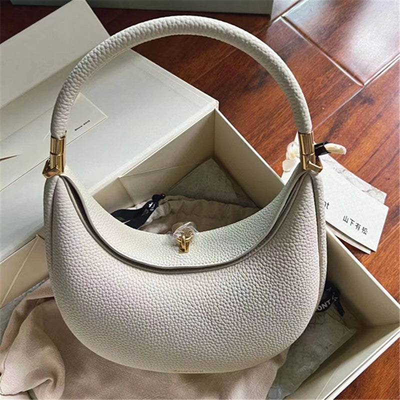 Women's Composite Cowhide Solid Color Basic Classic Style Dumpling Shape Flip Cover Shoulder Bag