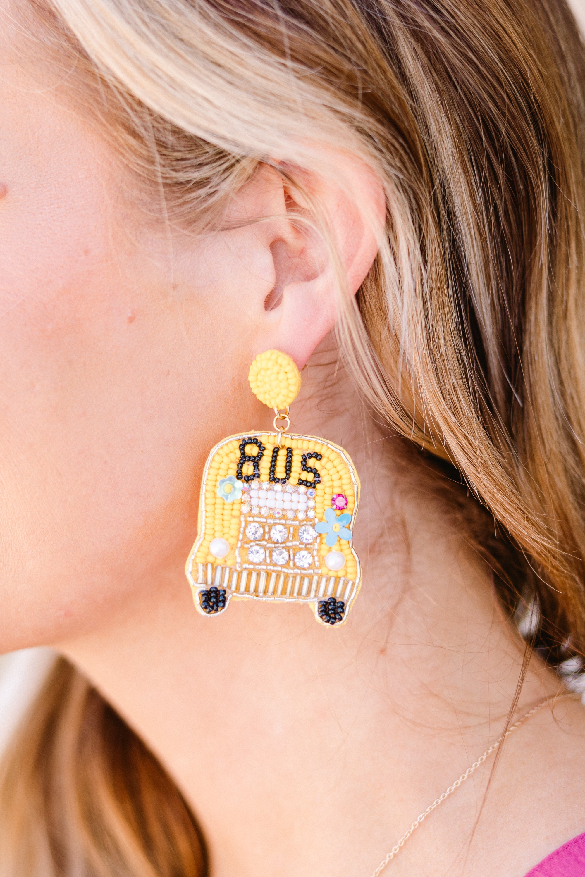 Wheels On The Bus Earrings. Yellow
