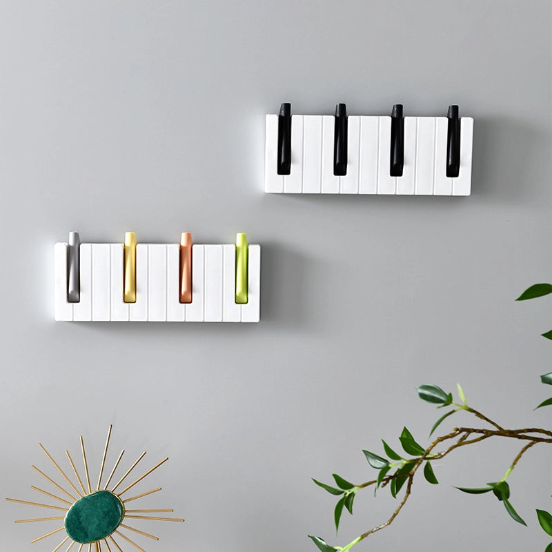 Creative Four-grid Piano Hooks Entrance No-drilling Key Clothes Bag Umbrella Rack Bathroom Kitchen Storage Rack