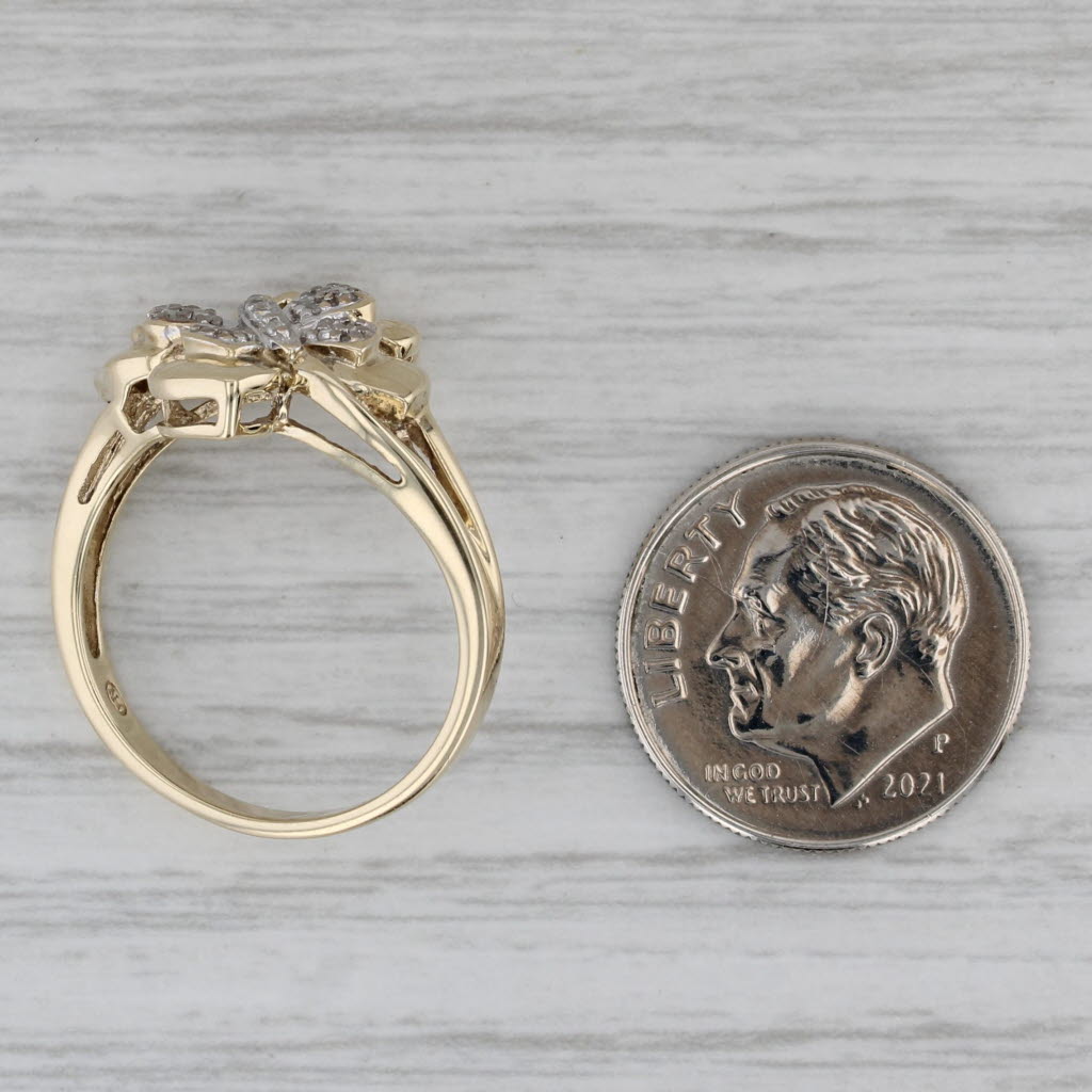 Diamond Cluster Butterfly Ring 10k Yellow Gold Size 7.5