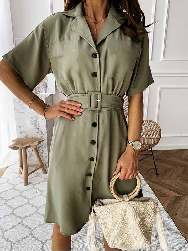 V-Neck Button Shirt Dress