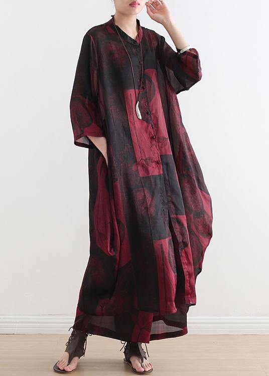 2024 fashion suit large size was thin red printed chiffon female wide-leg pants two-piece suit